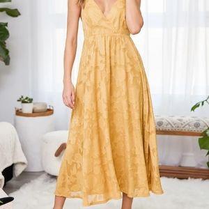 Philosophy of Beauty Mustard Yellow Burnout Floral Midi Dress